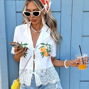 Floral Embroidered White Lace Top